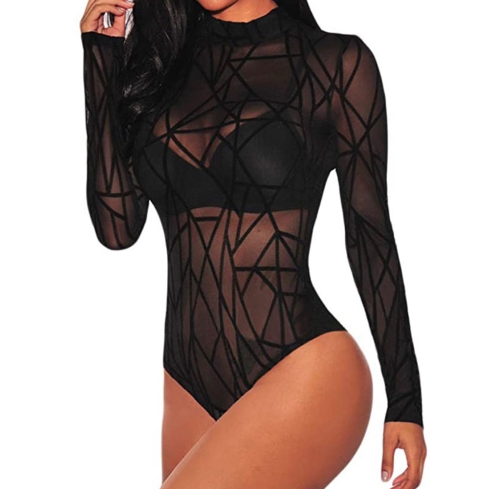 Luxxel Sheer Black Bodysuit